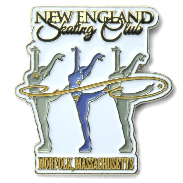 Colorful trading pin with figure skaters and 'New England Skating Club' text.