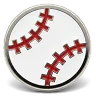 Custom trading pin designed as a classic white baseball with bold red stitching details. The clean, simple design makes it ideal for team customization or commemorating baseball tournaments.
