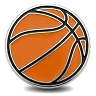 Custom trading pin designed as an orange basketball with bold black lines forming the classic panel pattern. The clean, round design is perfect for basketball teams, tournaments, or fan collections.