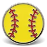 Custom trading pin shaped like a bright yellow softball with bold red stitching. The simple round design is ideal for representing softball teams, tournaments, or player recognition.